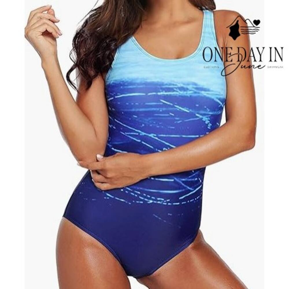 Adisputent Cross Back One Piece Swimsuit Blue Ombre Size S
